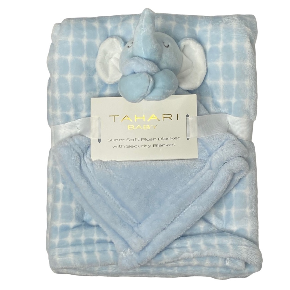 Tahari Baby Blanket and Elephant Security Blanket, Blue